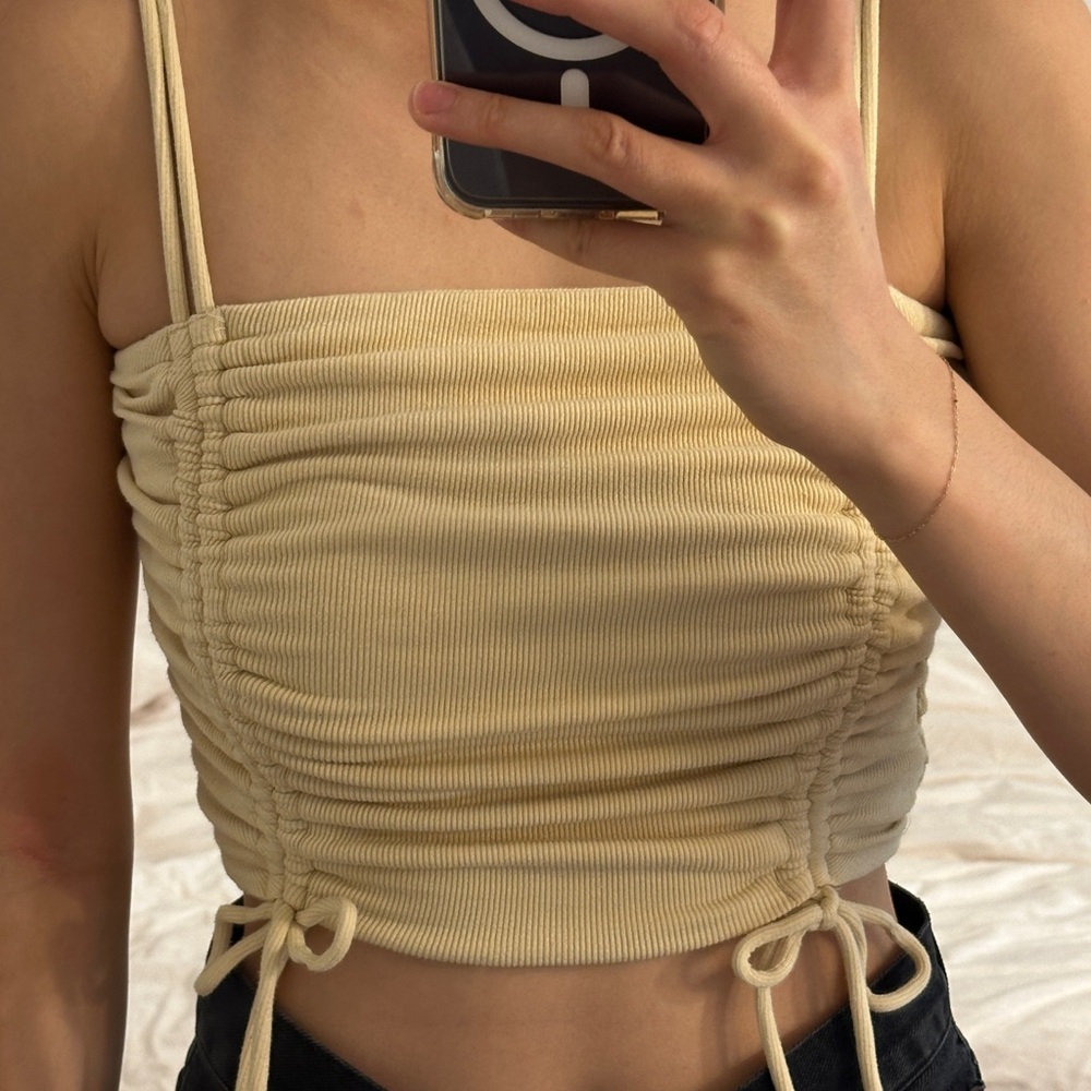Cream Ruched Crop Top - Picture 2 of 2